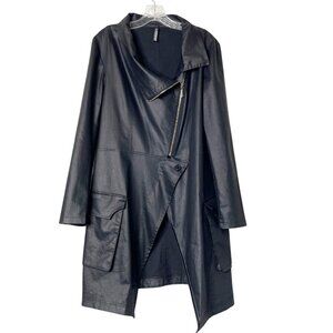 Inizio Italian Black Asymmetrical Black Zip Up Coat Jacket Women’s Size Large